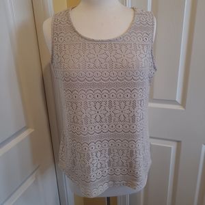 SUSAN GRAVER BEIGE FLORAL SLEEVELESS TOP,  SIZE M